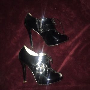 Black Patent leather peep toe booty